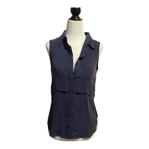 Theory Silk sleeveles, collard, button up top. Sz S - Picture 2 of 15